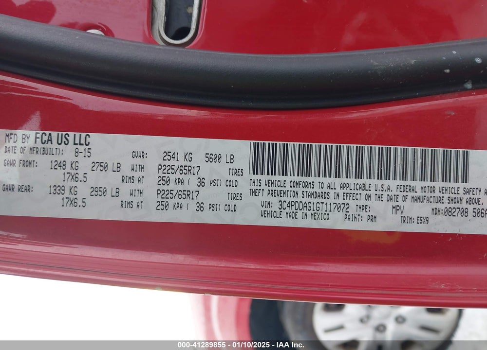 2016 DODGE JOURNEY SE VIN: 3C4PDDAG1GT117072