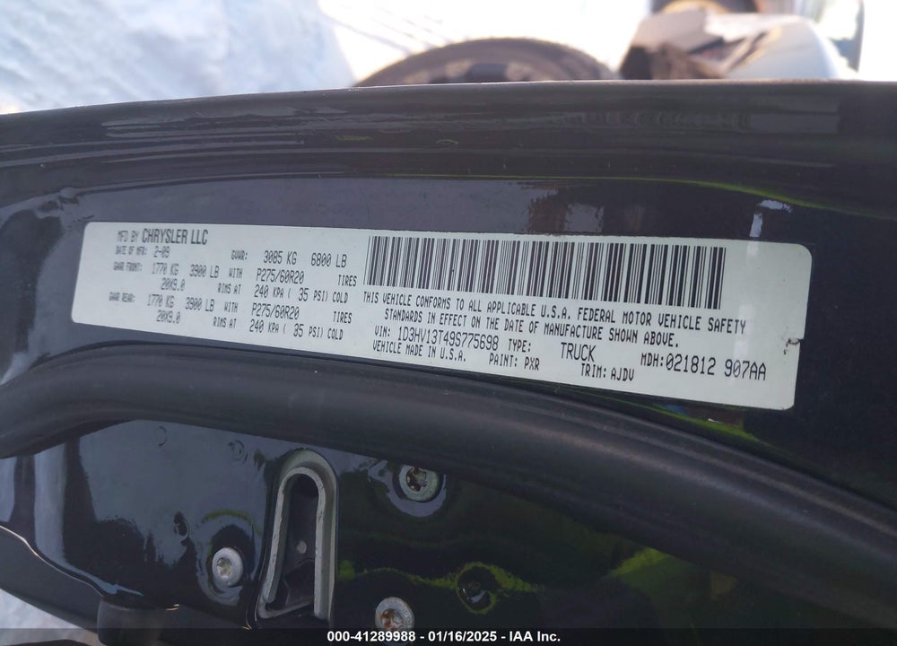 2009 DODGE RAM 1500 VIN: 1D3HV13T49S775698