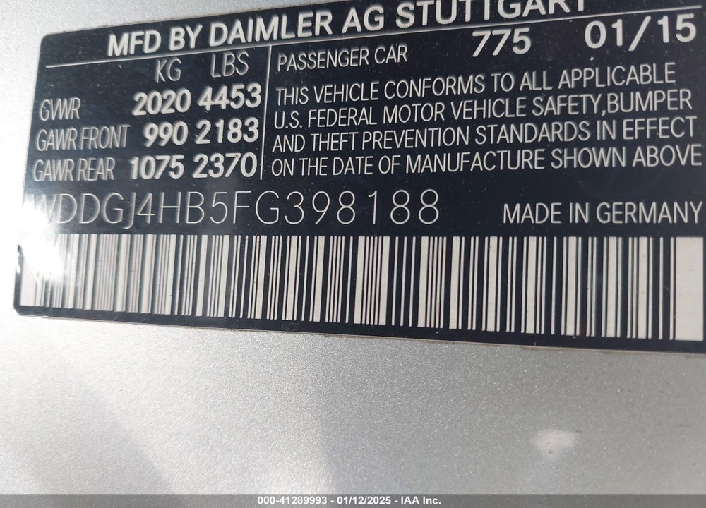 2015 MERCEDES-BENZ C 250 VIN: WDDGJ4HB5FG398188