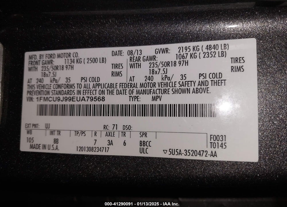 2014 FORD ESCAPE TITANIUM VIN: 1FMCU9J99EUA79568