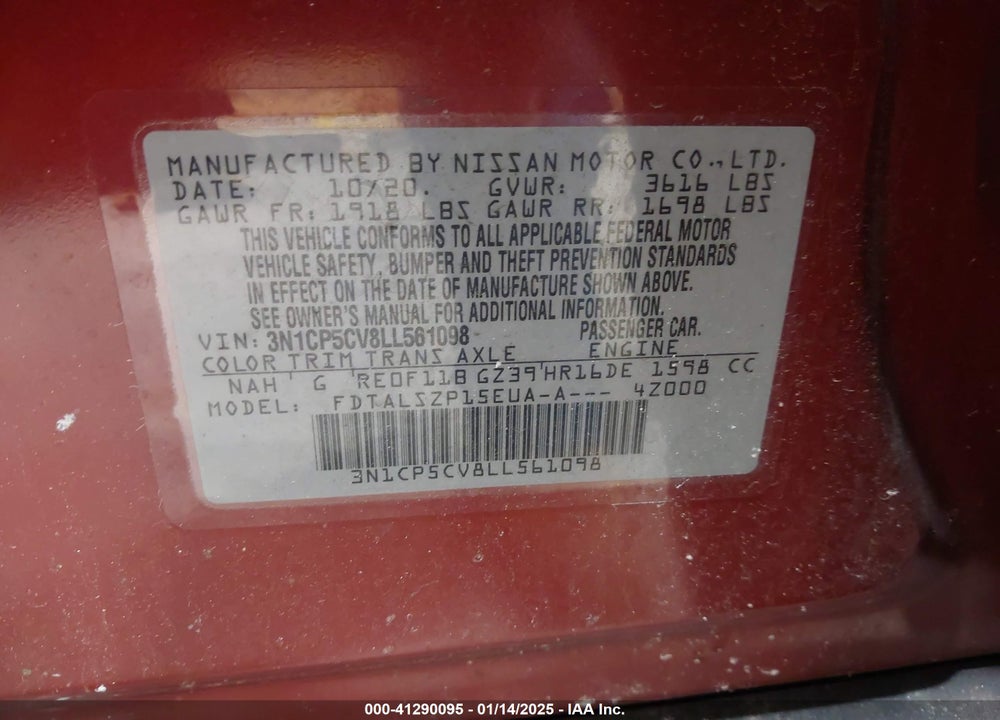 2020 NISSAN KICKS VIN: 3N1CP5CV8LL561098