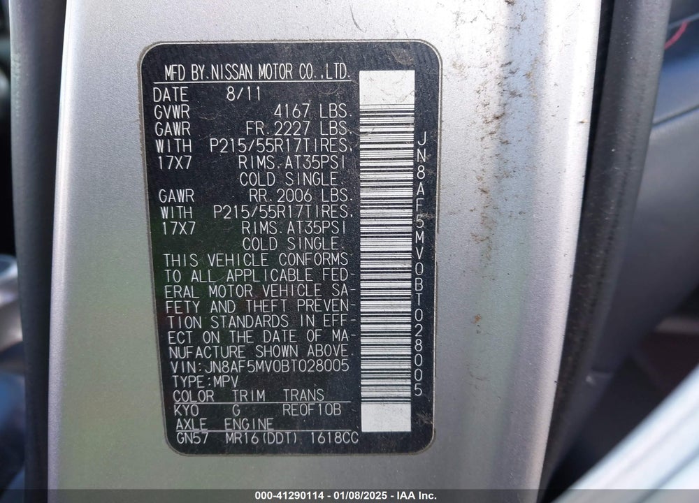2011 NISSAN JUKE SL VIN: JN8AF5MV0BT028005