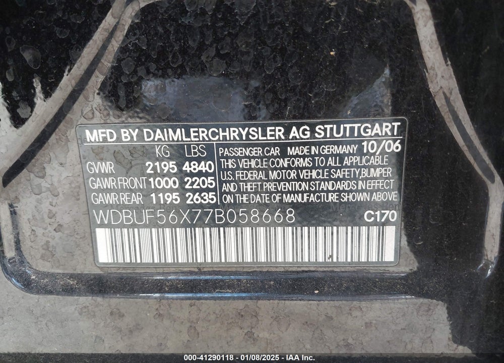 2007 MERCEDES-BENZ E 350 VIN: WDBUF56X77B058668