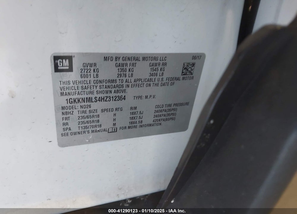 2017 GMC ACADIA SLT-1 VIN: 1GKKNMLS4HZ312364