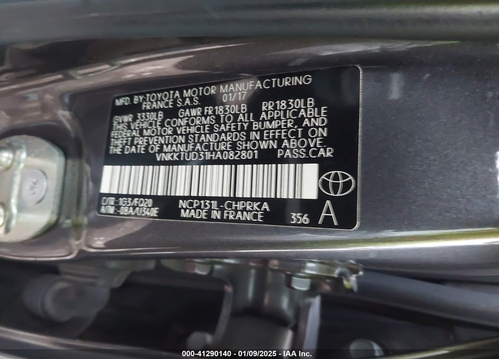 2017 TOYOTA YARIS VIN: VNKKTUD31HA082801