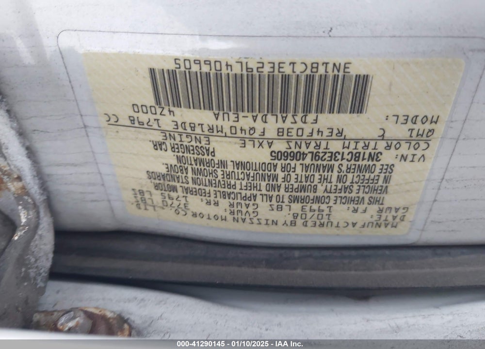 2009 NISSAN VERSA 1.8S VIN: 3N1BC13E29L406605