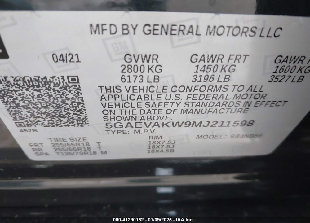 2021 BUICK ENCLAVE AWD ESSENCE VIN: 5GAEVAKW9MJ211598