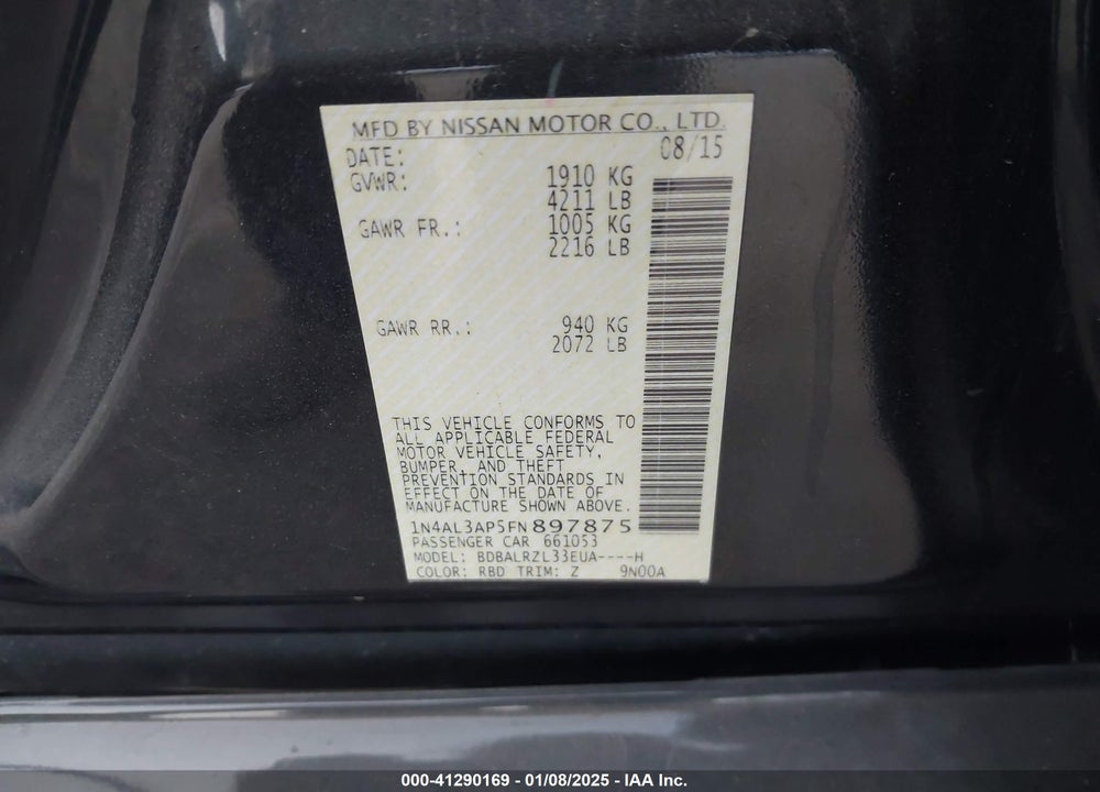 2015 NISSAN ALTIMA VIN: 1N4AL3AP5FN897875