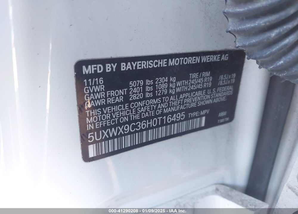 2017 BMW X3 XDRIVE28I VIN: 5UXWX9C36H0T16495