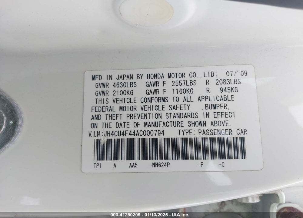 2010 ACURA TSX 3.5 VIN: JH4CU4F44AC000794