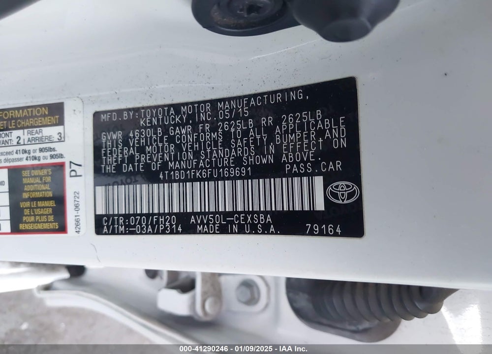 2015 TOYOTA CAMRY HYBRID SE VIN: 4T1BD1FK6FU169691