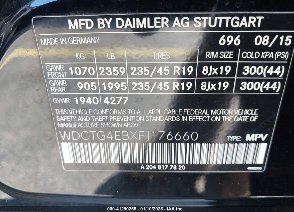 2015 MERCEDES-BENZ GLA 250 VIN: WDCTG4EBXFJ176660