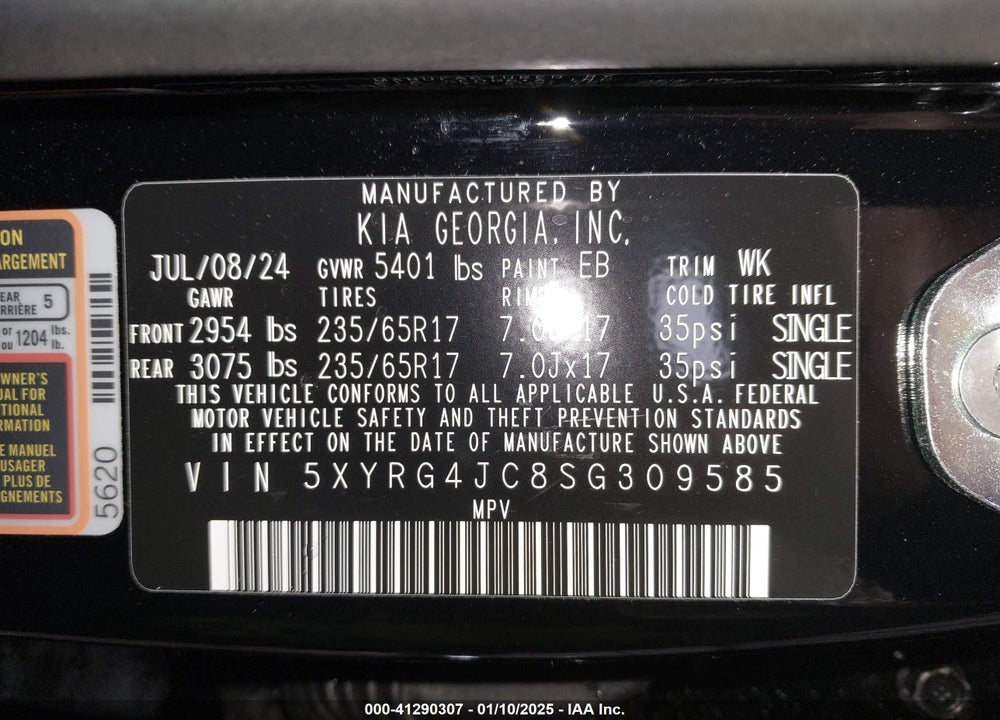 2025 KIA SORENTO LX VIN: 5XYRG4JC8SG309585
