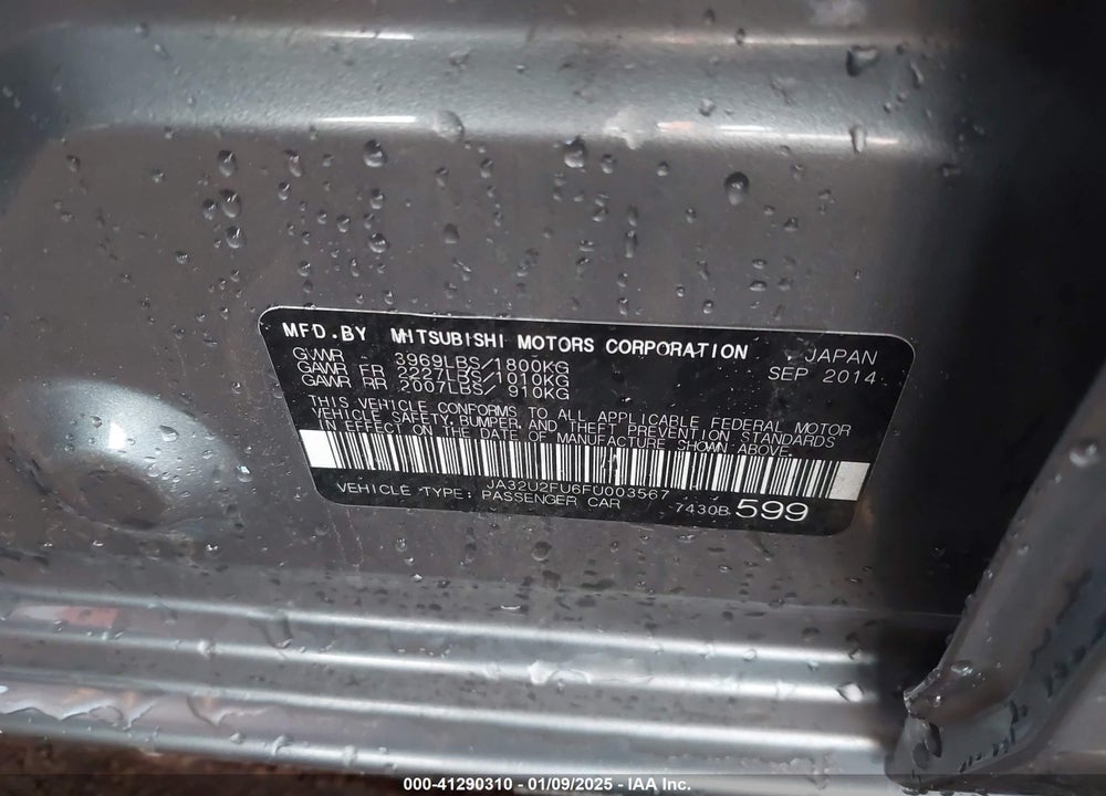 2015 MITSUBISHI LANCER VIN: JA32U2FU6FU003567