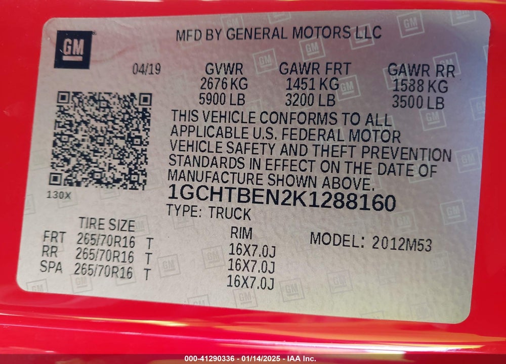 2019 CHEVROLET COLORADO WT VIN: 1GCHTBEN2K1288160