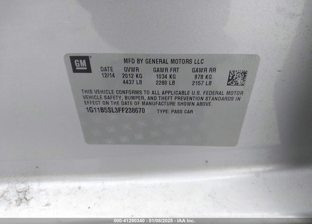 2015 CHEVROLET MALIBU VIN: 1G11B5SL3FF238670