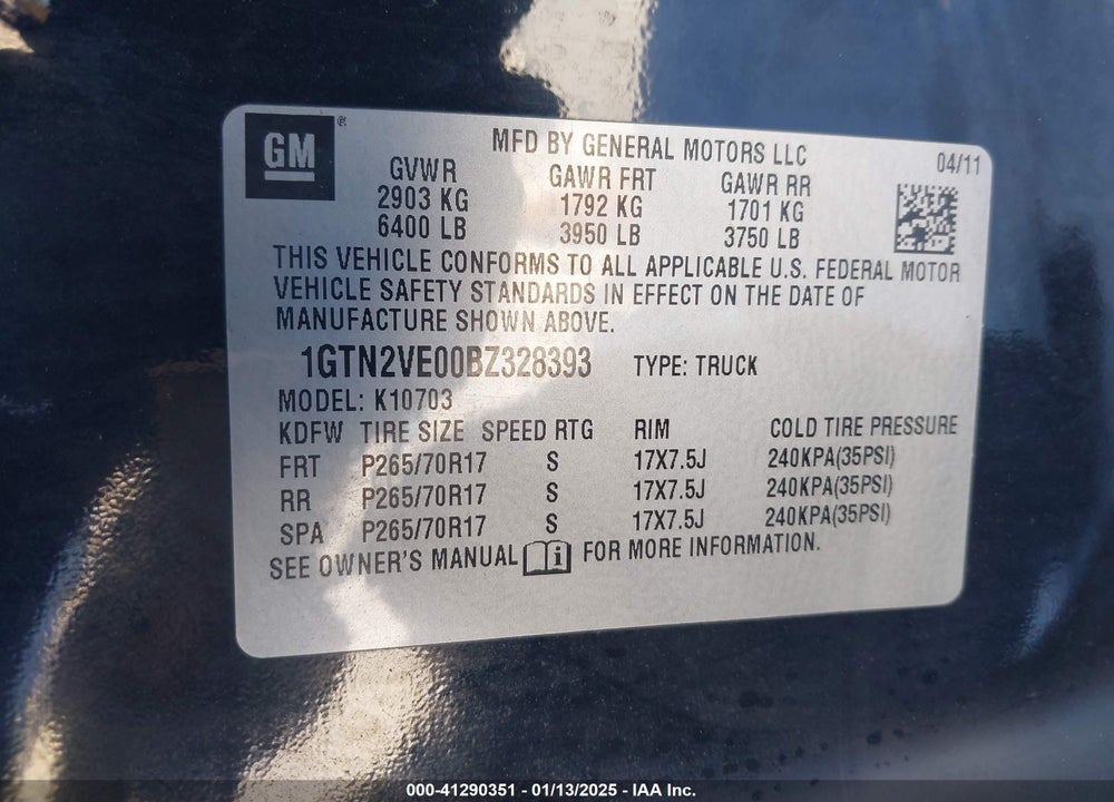 2011 GMC SIERRA 1500 SLE VIN: 1GTN2VE00BZ328393