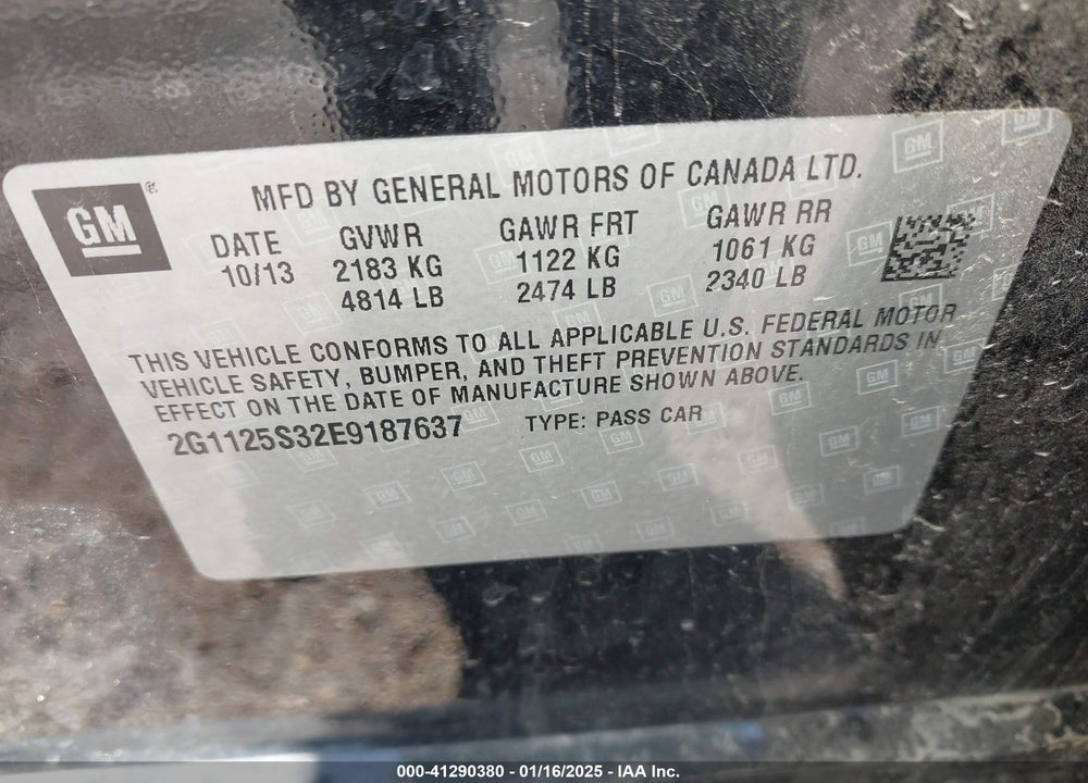 2014 CHEVROLET IMPALA VIN: 2G1125S32E9187637