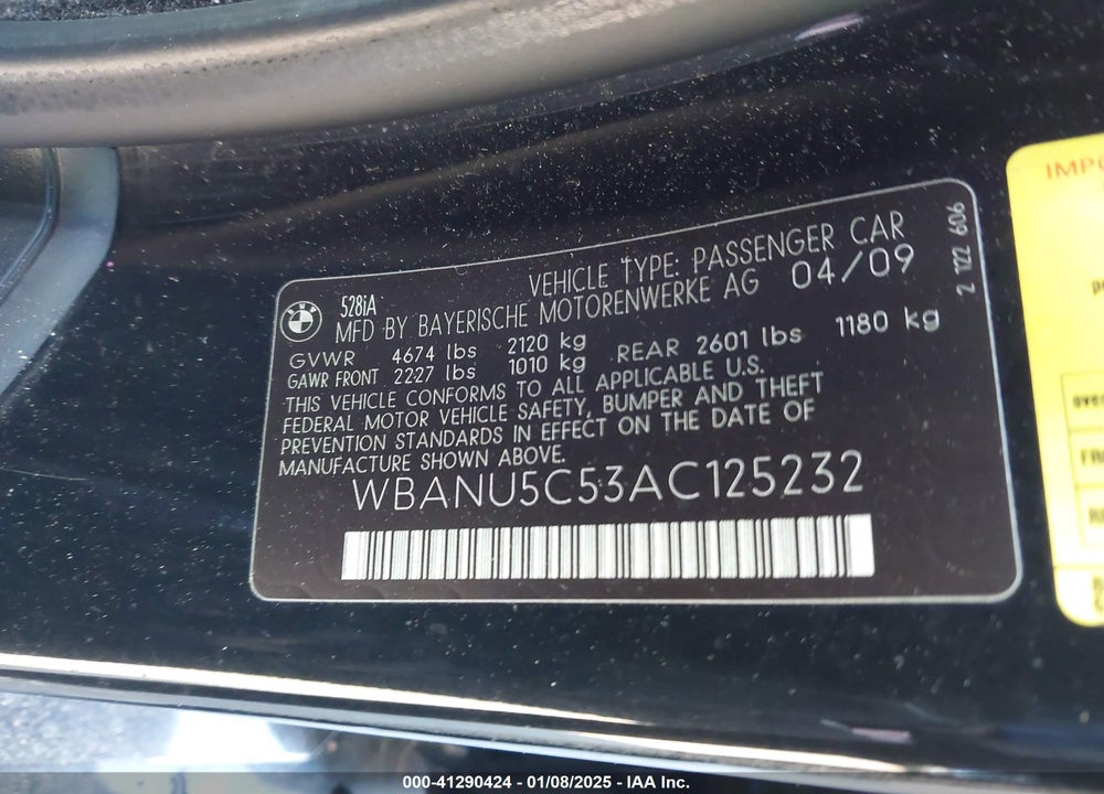 2010 BMW 528I VIN: WBANU5C53AC125232