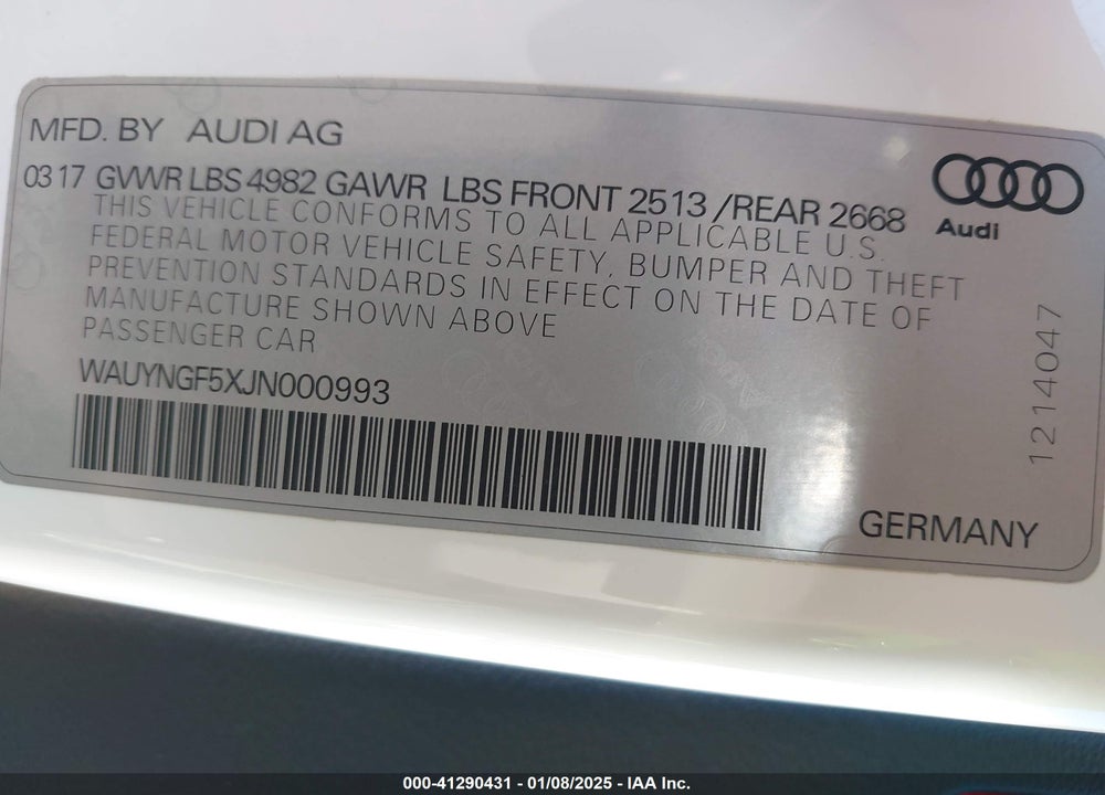 2018 AUDI A5 VIN: WAUYNGF5XJN000993