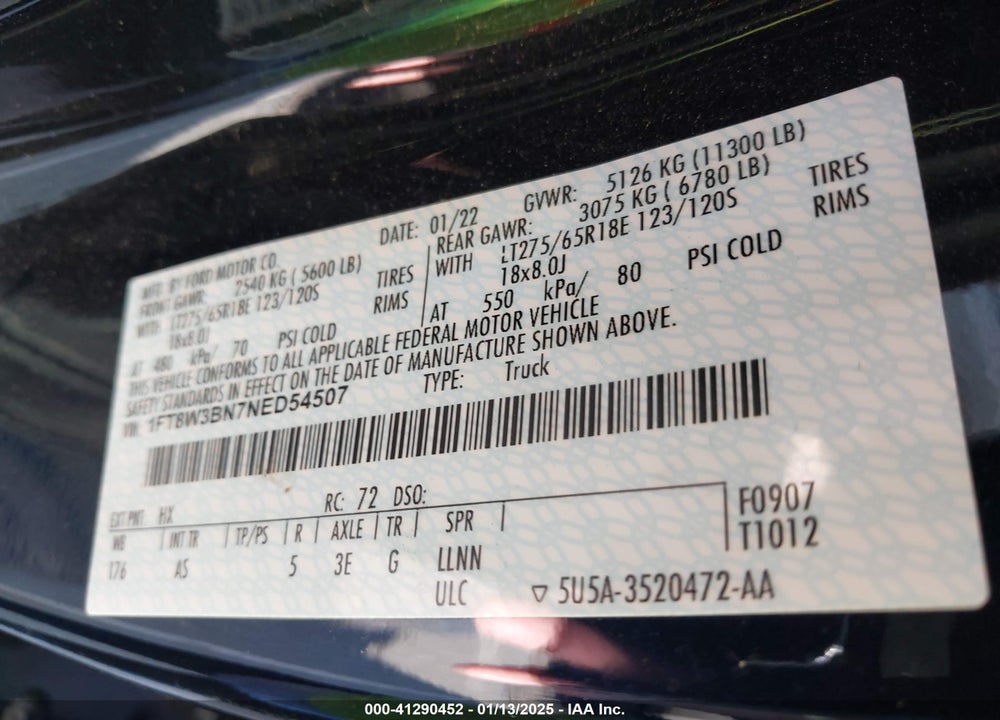 2022 FORD F-350 XL VIN: 1FT8W3BN7NED54507