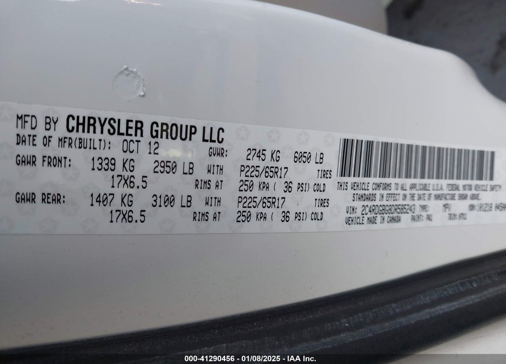 2013 DODGE GRAND CARAVAN SE VIN: 2C4RDGBG8DR585243