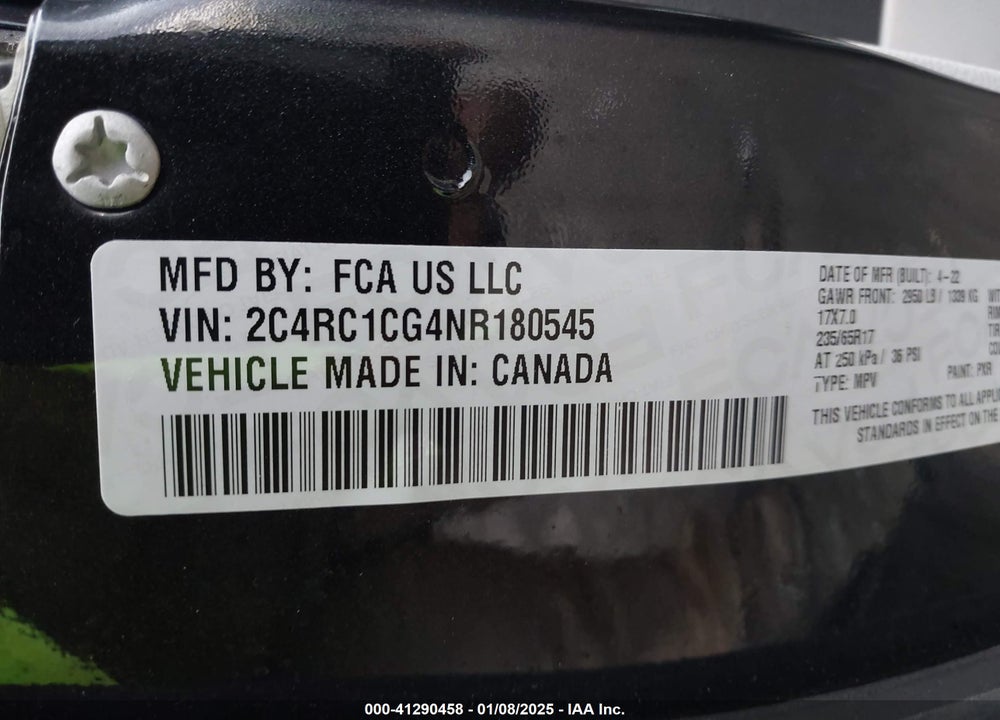 2022 CHRYSLER VOYAGER LX VIN: 2C4RC1CG4NR180545