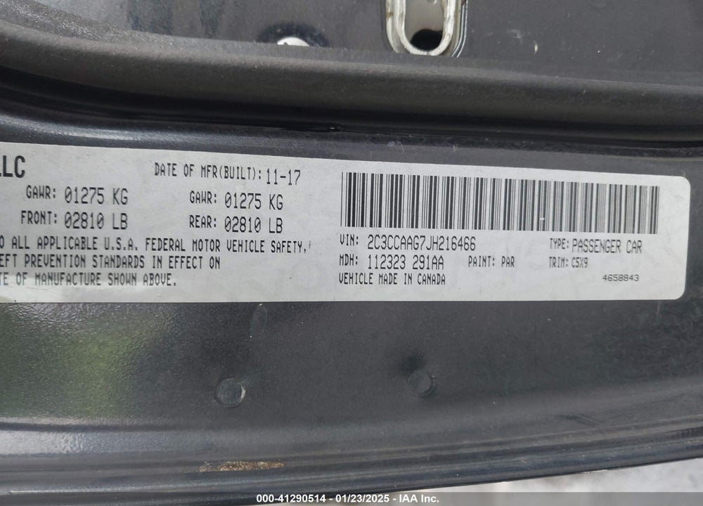 2018 CHRYSLER 300 VIN: 2C3CCAAG7JH216466