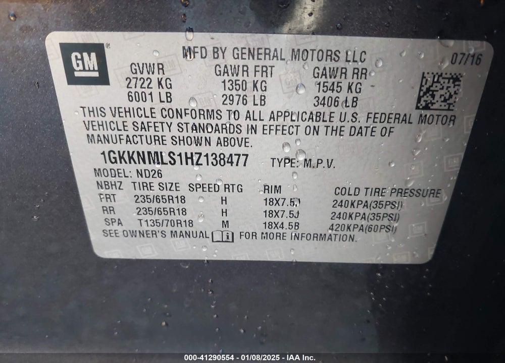 2017 GMC ACADIA SLT-1 VIN: 1GKKNMLS1HZ138477