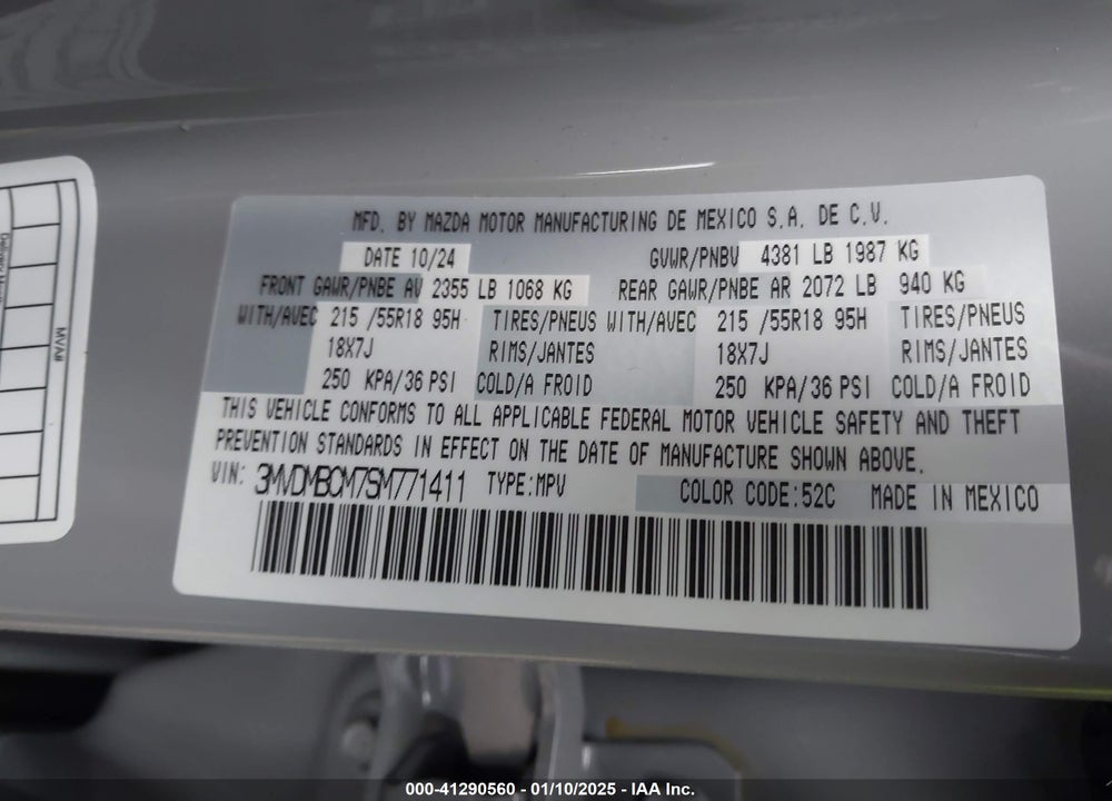 2025 MAZDA CX-30 2.5 S PREFERRED PACKAGE VIN: 3MVDMBCM7SM771411