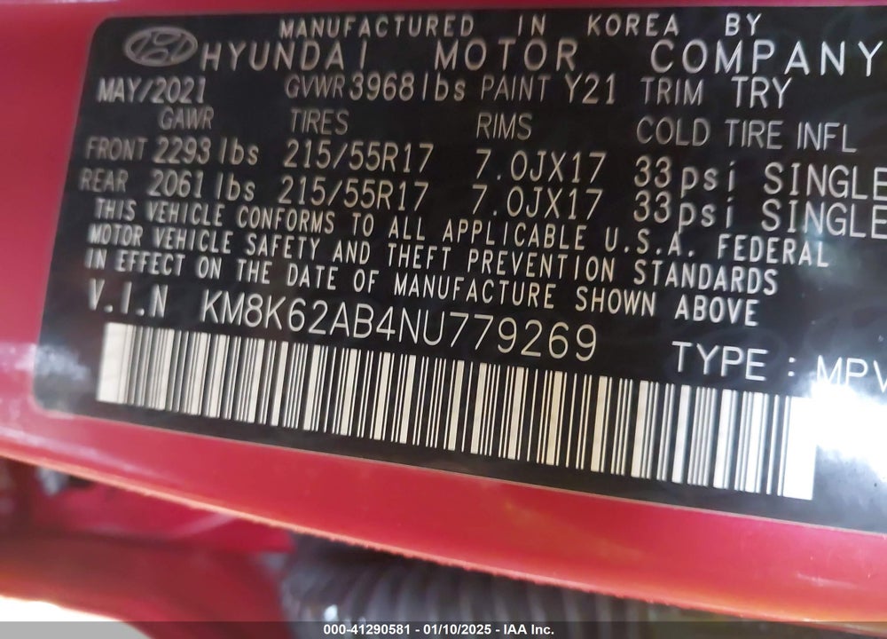 2022 HYUNDAI KONA SEL VIN: KM8K62AB4NU779269