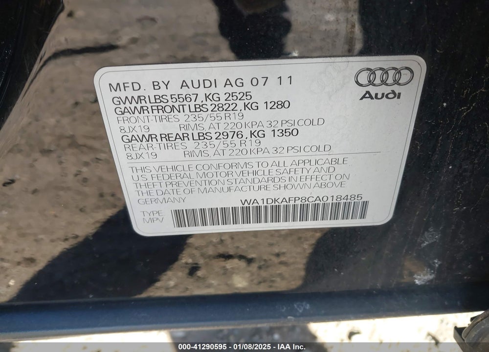 2012 AUDI Q5 3.2 PREMIUM PLUS VIN: WA1DKAFP8CA018485
