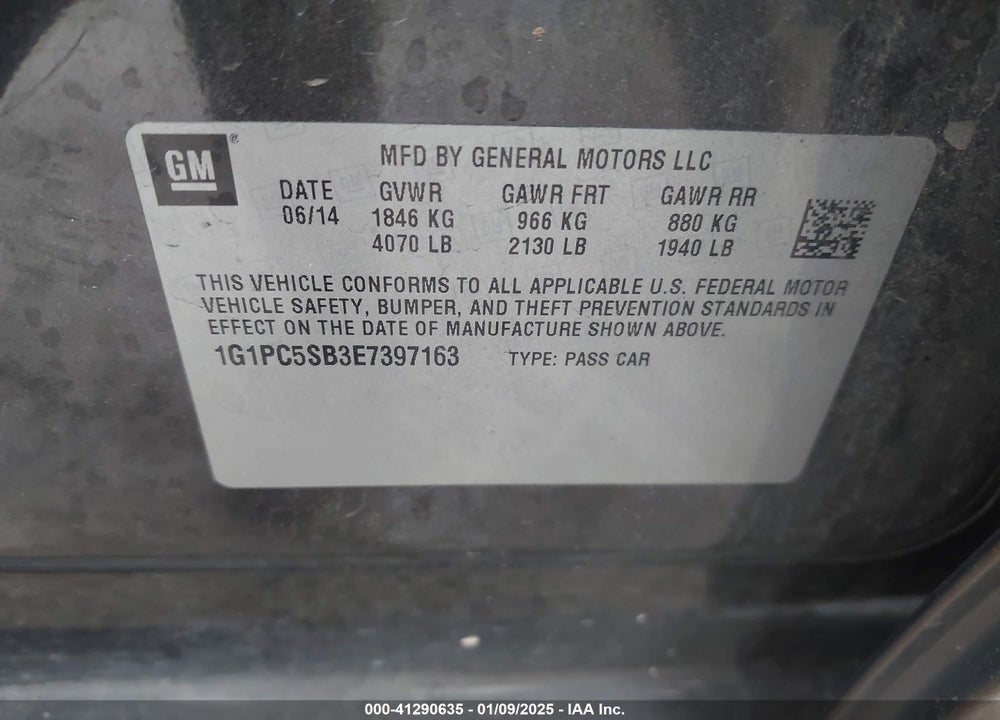 2014 CHEVROLET CRUZE 1LT AUTO VIN: 1G1PC5SB3E7397163