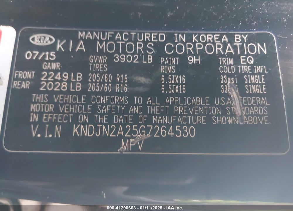 2016 KIA SOUL VIN: KNDJN2A25G7264530