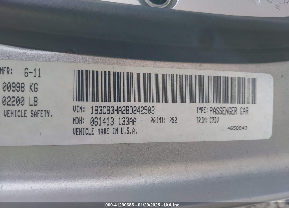 2011 DODGE CALIBER VIN: 1B3CB3HA2BD242503