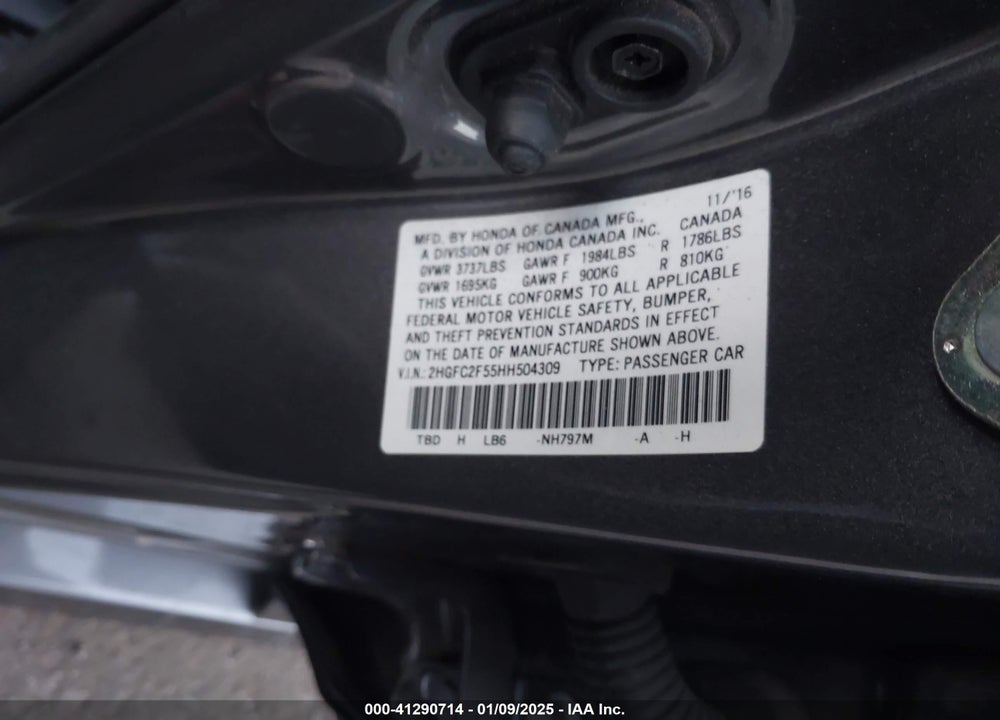 2017 HONDA CIVIC LX VIN: 2HGFC2F55HH504309