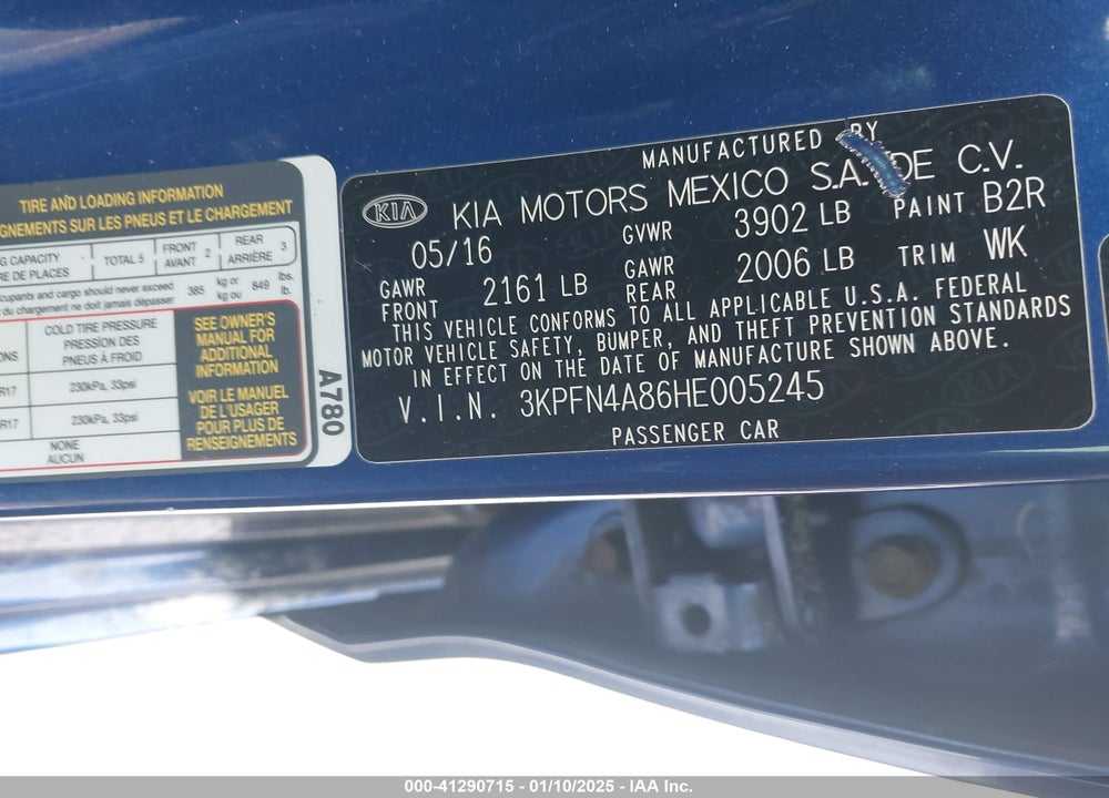 2017 KIA FORTE VIN: 3KPFN4A86HE005245