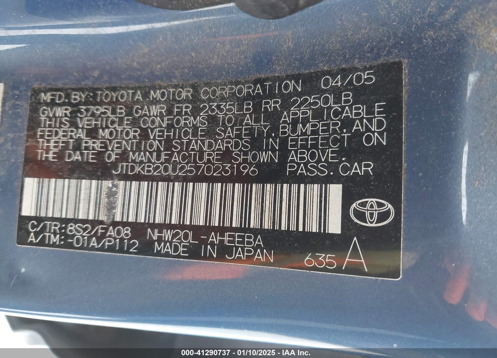 2005 TOYOTA PRIUS VIN: JTDKB20U257023196