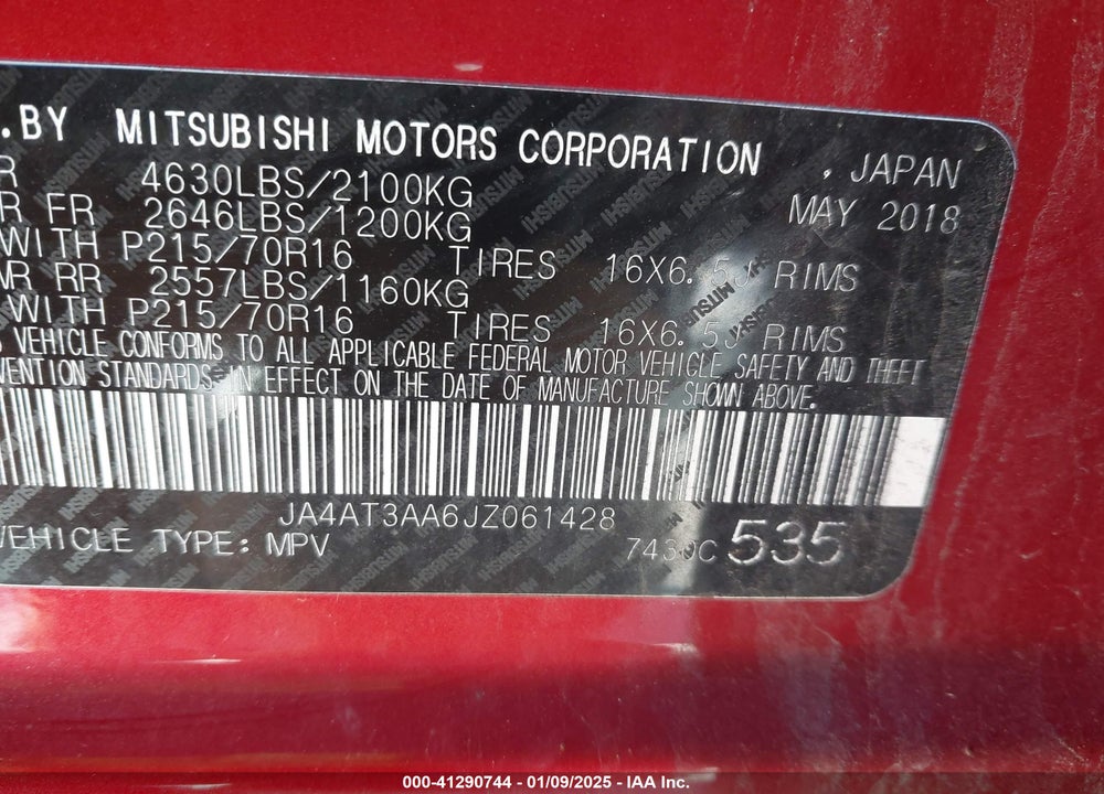 2018 MITSUBISHI ECLIPSE CROSS ES VIN: JA4AT3AA6JZ061428