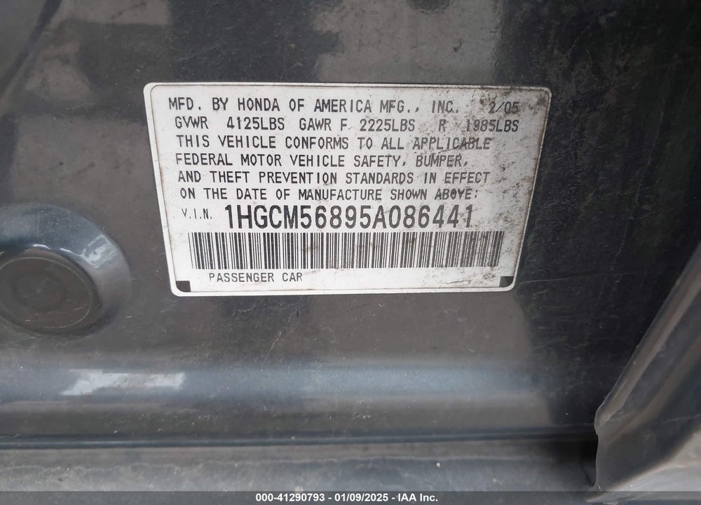 2005 HONDA ACCORD 2.4 EX VIN: 1HGCM56895A086441
