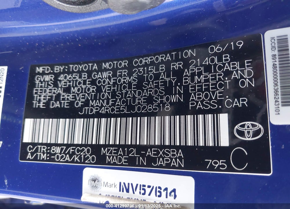 2020 TOYOTA COROLLA VIN: JTDP4RCE5LJ028518