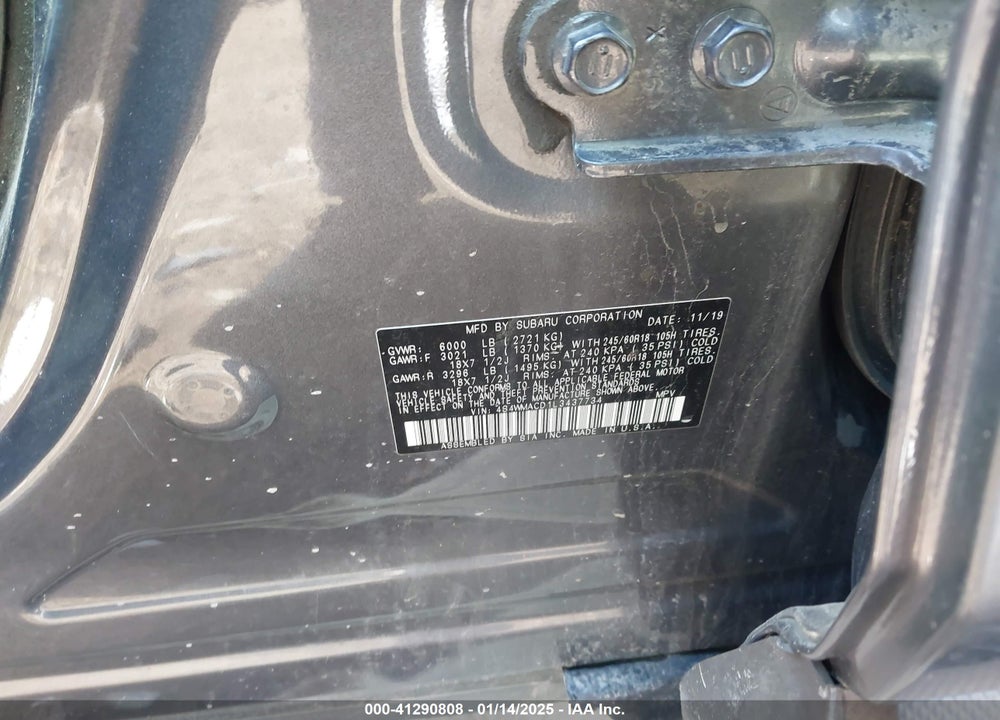 2020 SUBARU ASCENT VIN: 4S4WMACD1L3437734