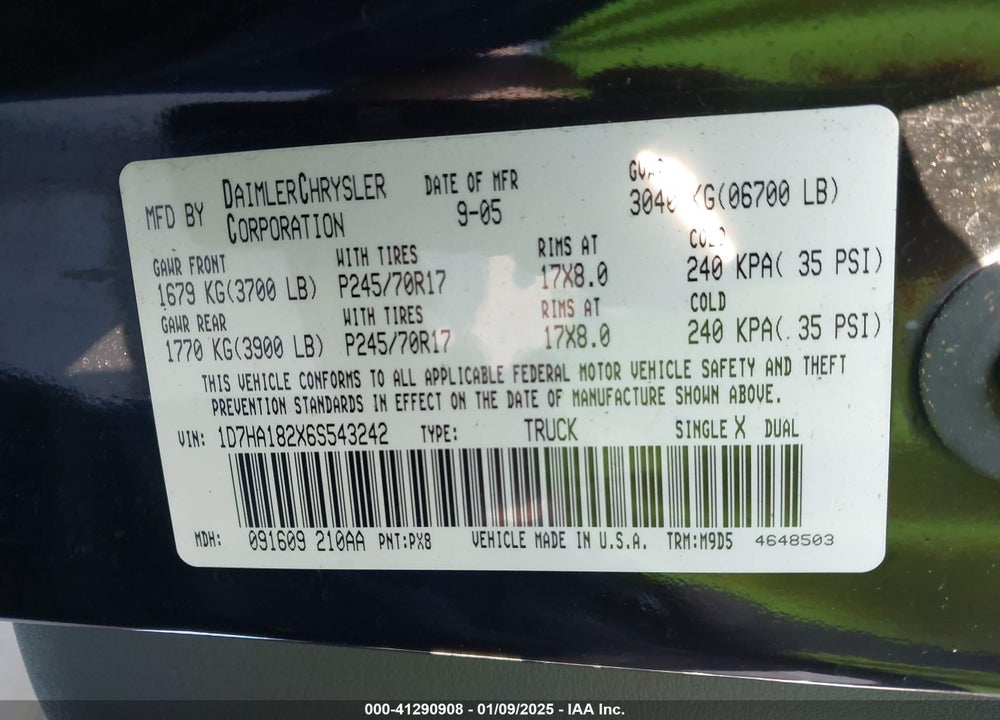 2006 DODGE RAM 1500 SLT VIN: 1D7HA182X6S543242