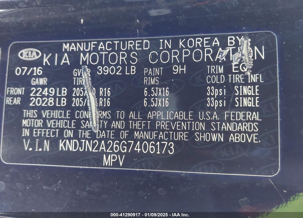 2016 KIA SOUL VIN: KNDJN2A26G7406173
