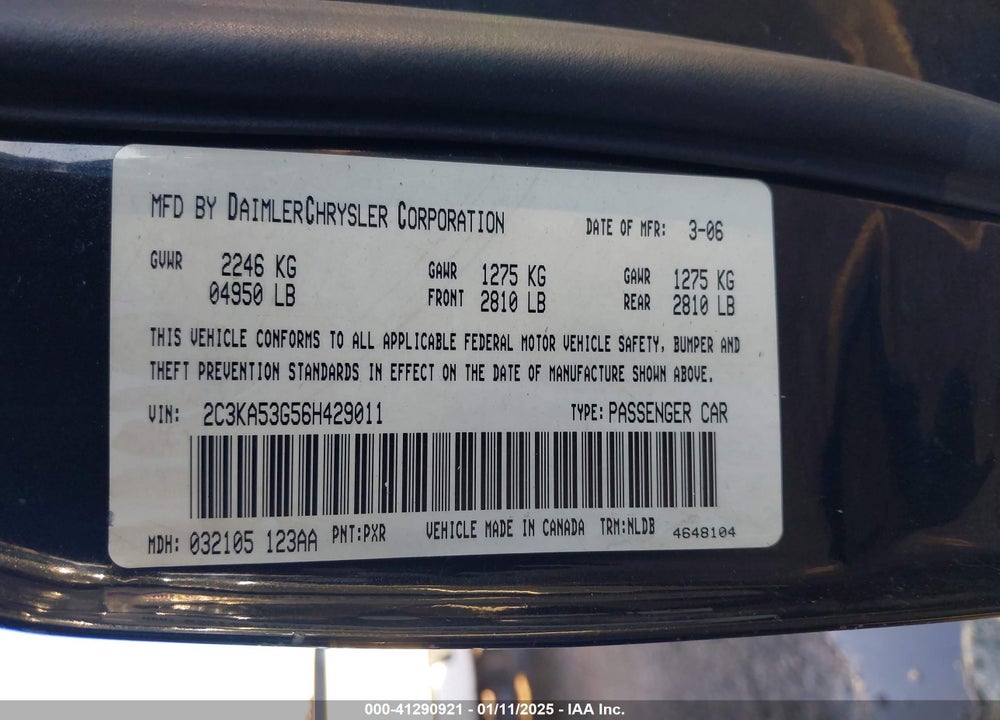 2006 CHRYSLER 300 VIN: 2C3KA53G56H429011
