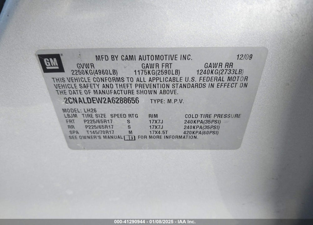 2010 CHEVROLET EQUINOX LT VIN: 2CNALDEW2A6288656