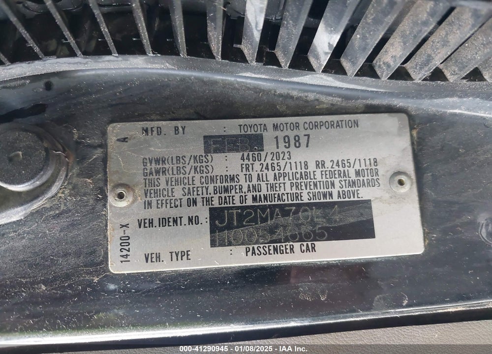 1987 TOYOTA SUPRA VIN: JT2MA70L4H0054665