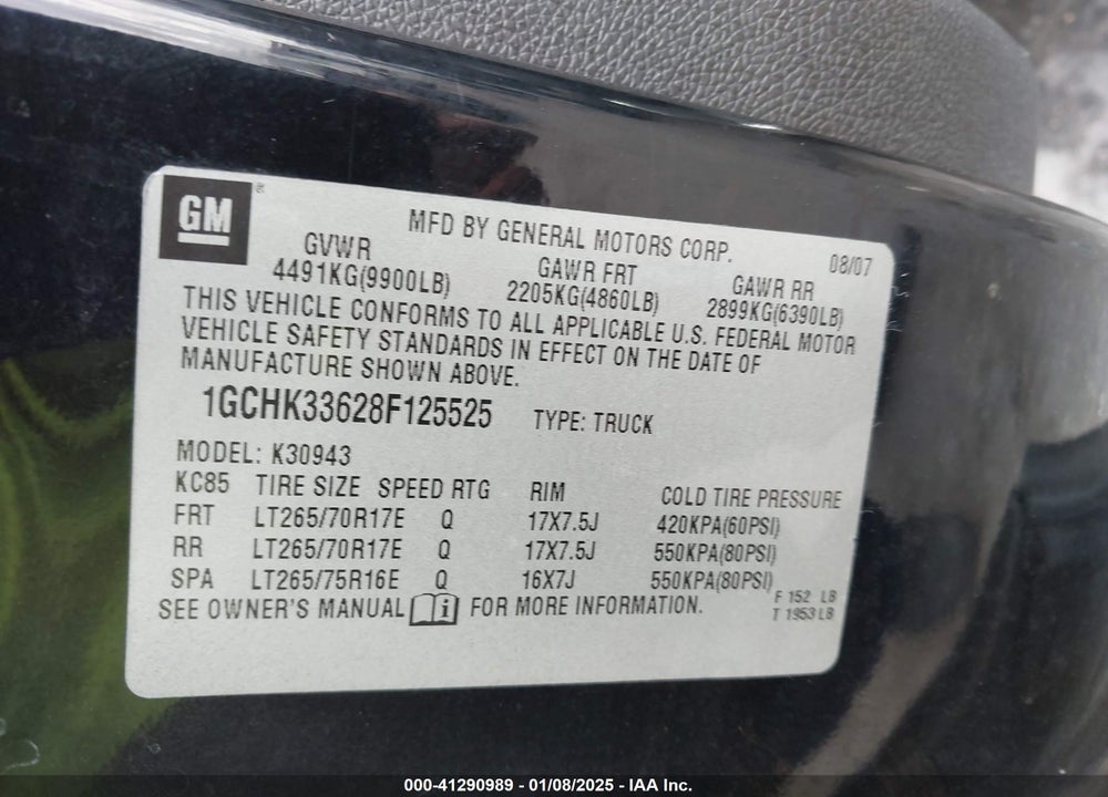 2008 CHEVROLET SILVERADO 3500HD LTZ VIN: 1GCHK33628F125525