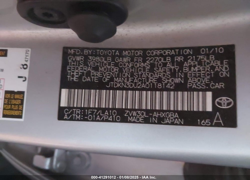 2010 TOYOTA PRIUS VIN: JTDKN3DU2A0118142
