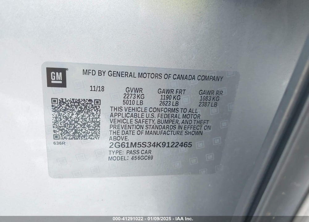 2019 CADILLAC XTS LUXURY VIN: 2G61M5S34K9122465